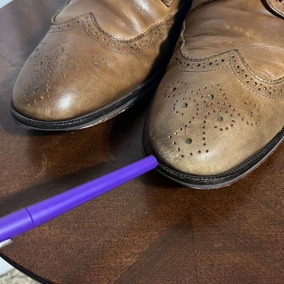 🔥🔥 Martin Dingman Made In Italy Tan Leather Lace Up Derby Wing Tip Shoes - GUC - Picture 10 of 11